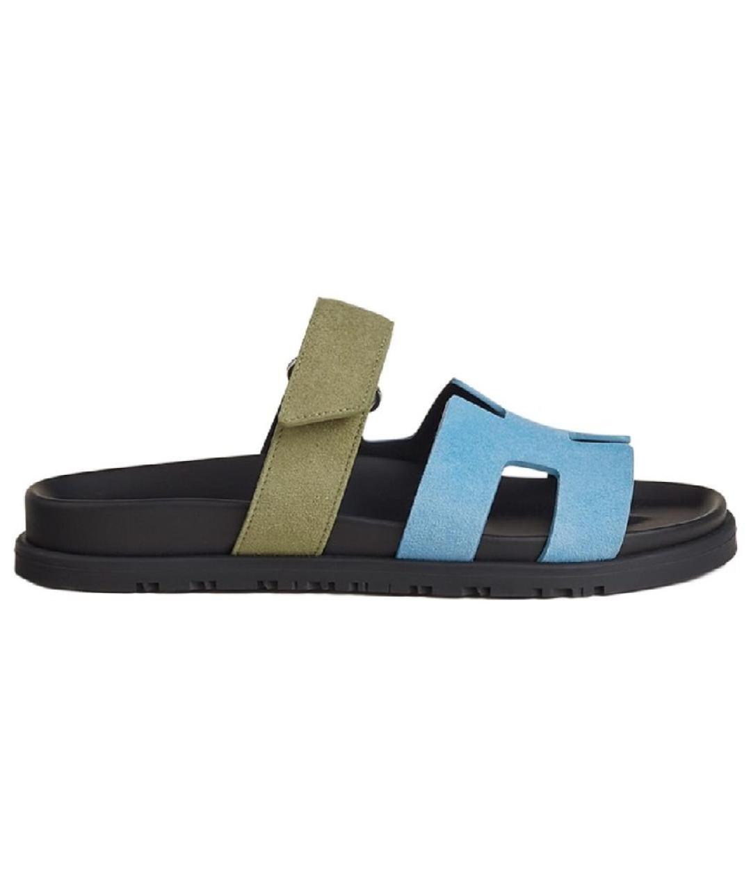 HERMES Голубые замшевые шлепанцы, фото 1