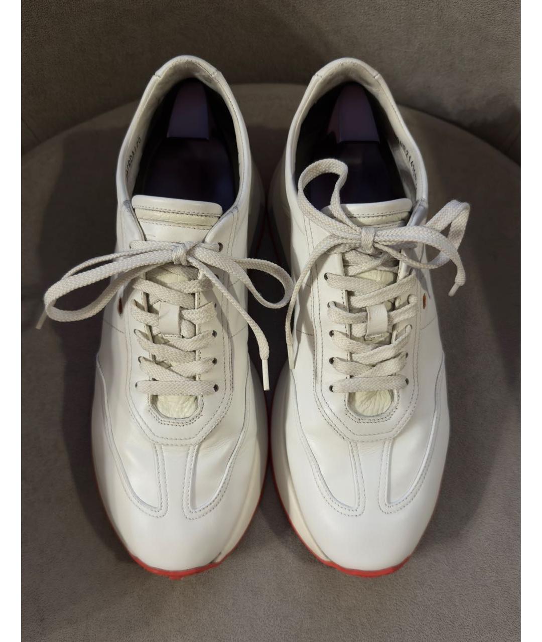 SANTONI Белые кожаные низкие кроссовки / кеды, фото 2