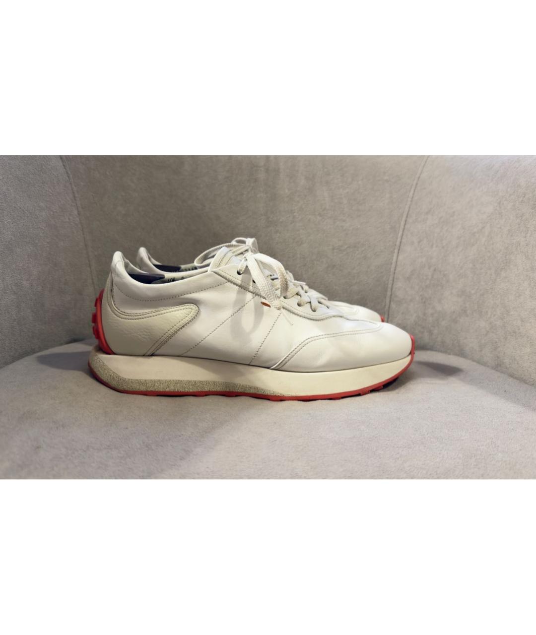 SANTONI Белые кожаные низкие кроссовки / кеды, фото 5