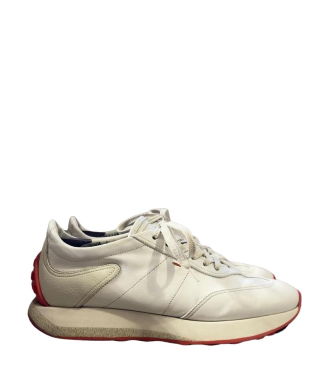 SANTONI Белые кожаные низкие кроссовки / кеды, фото 1