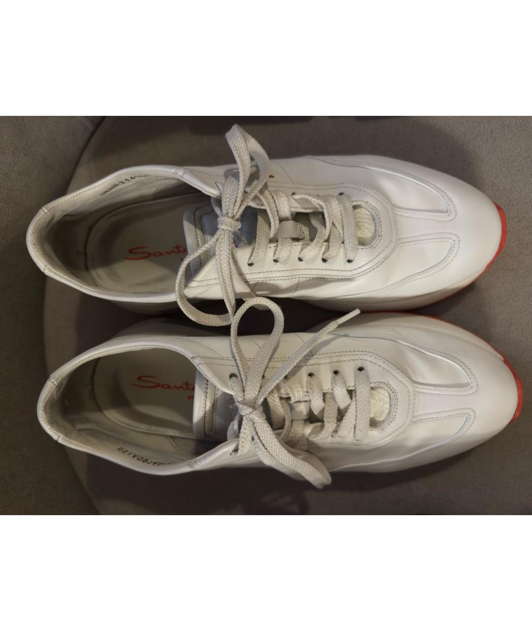 SANTONI Белые кожаные низкие кроссовки / кеды, фото 3