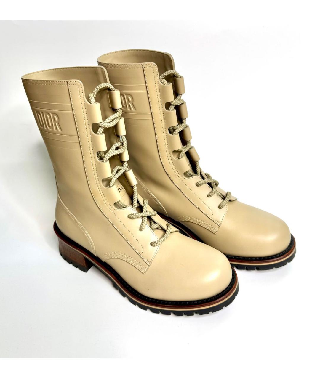 CHRISTIAN DIOR Бежевые кожаные ботинки, фото 3