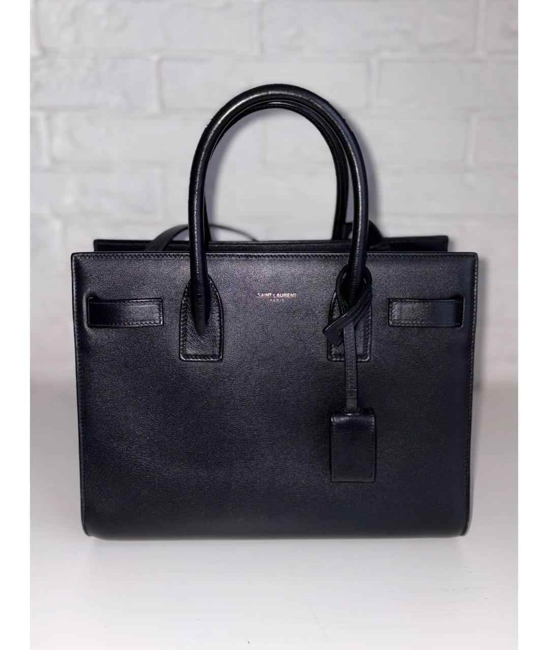 SAINT LAURENT Черная кожаная сумка с короткими ручками, фото 2