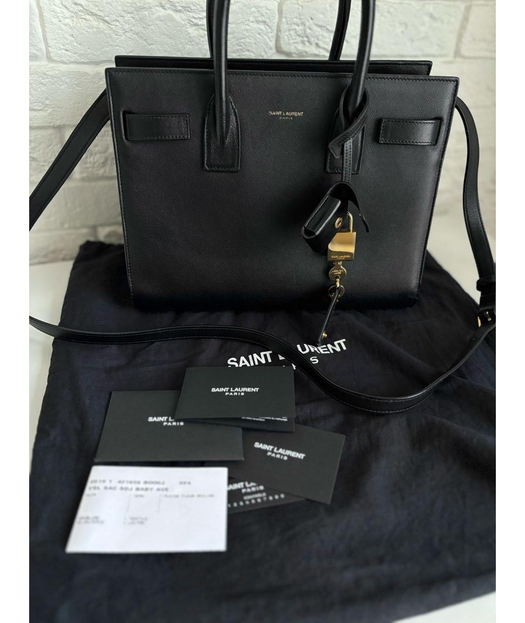 SAINT LAURENT Черная кожаная сумка с короткими ручками, фото 5