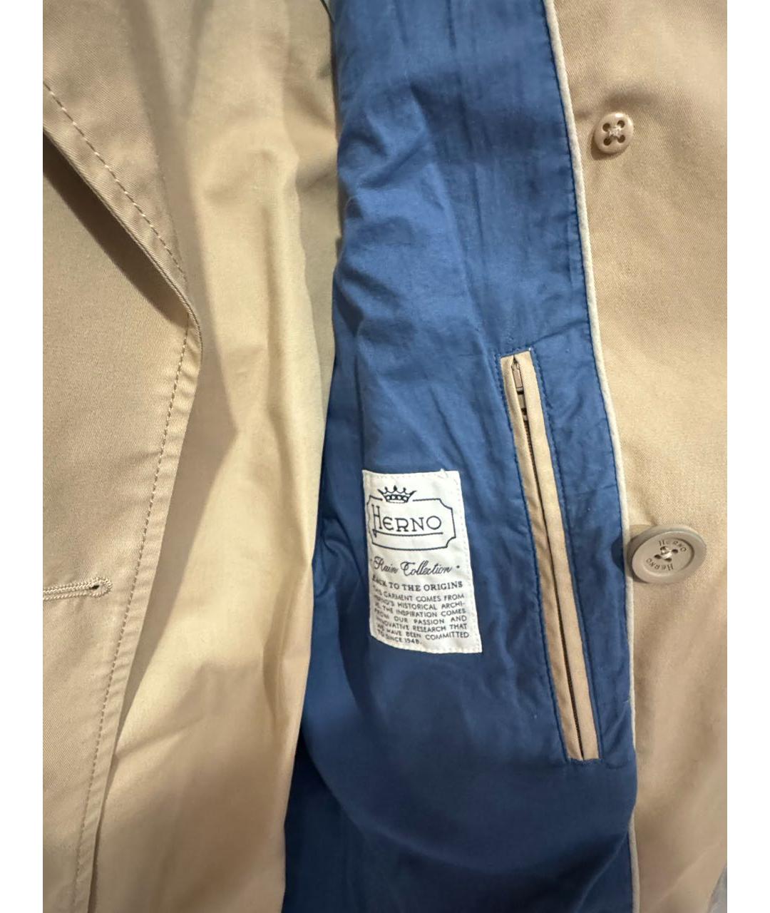 HERNO Бежевый хлопковый тренч / плащ, фото 4