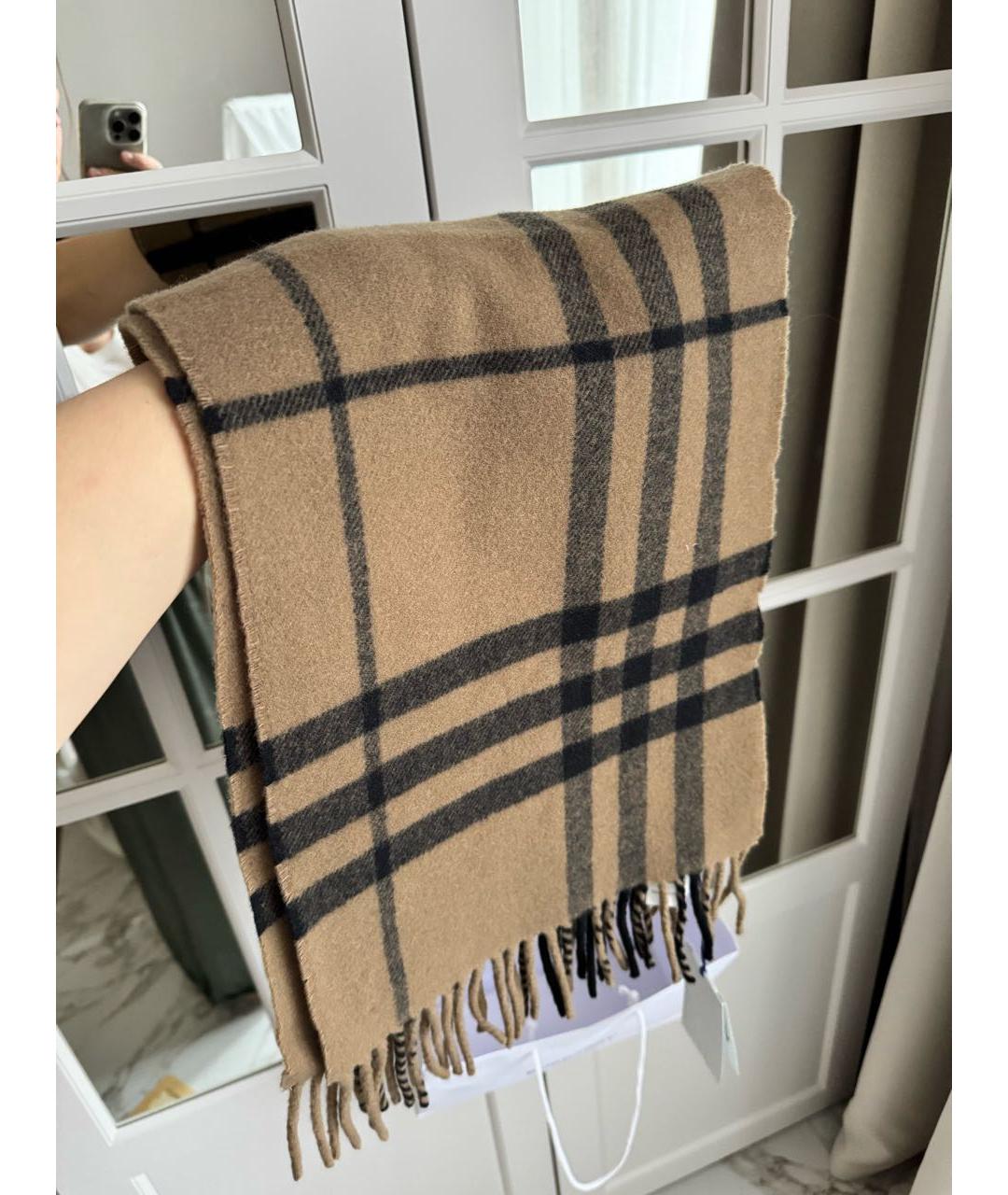 BURBERRY Коричневый шерстяной шарф, фото 7