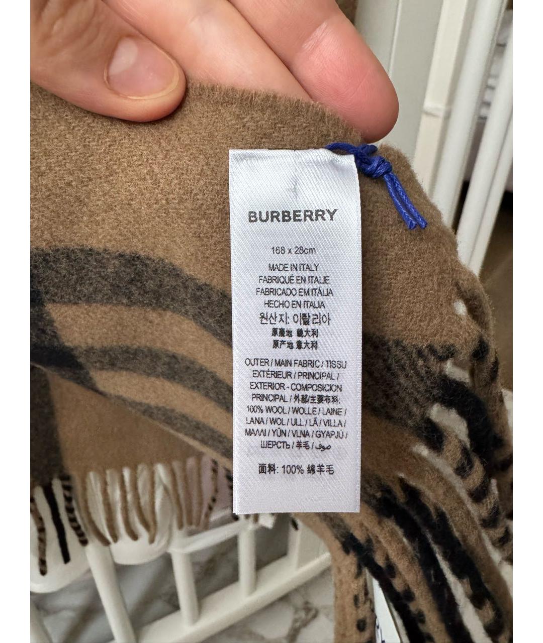 BURBERRY Коричневый шерстяной шарф, фото 6