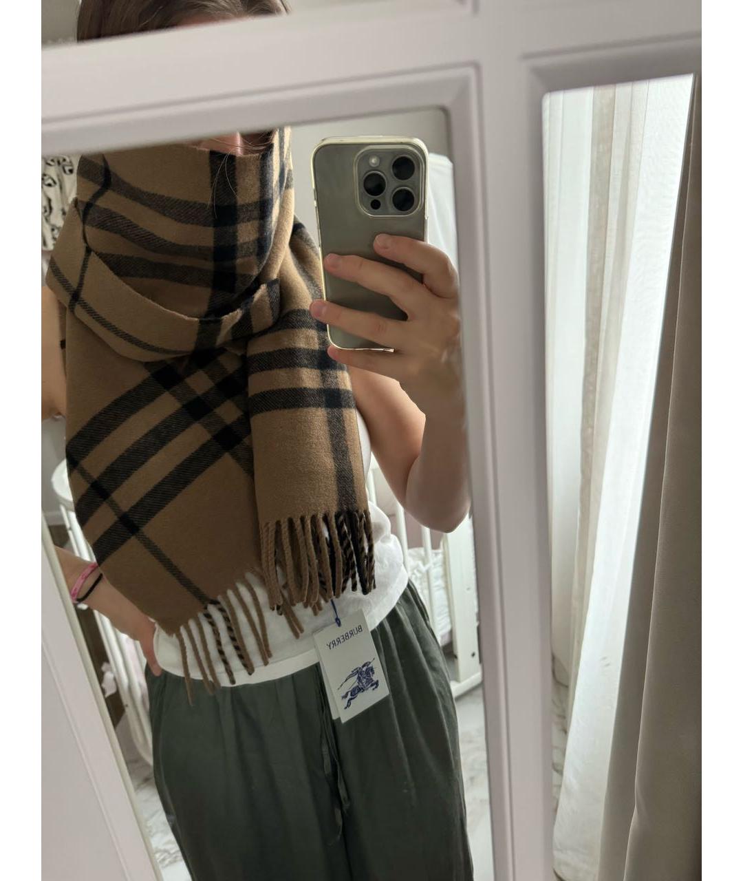 BURBERRY Коричневый шерстяной шарф, фото 5