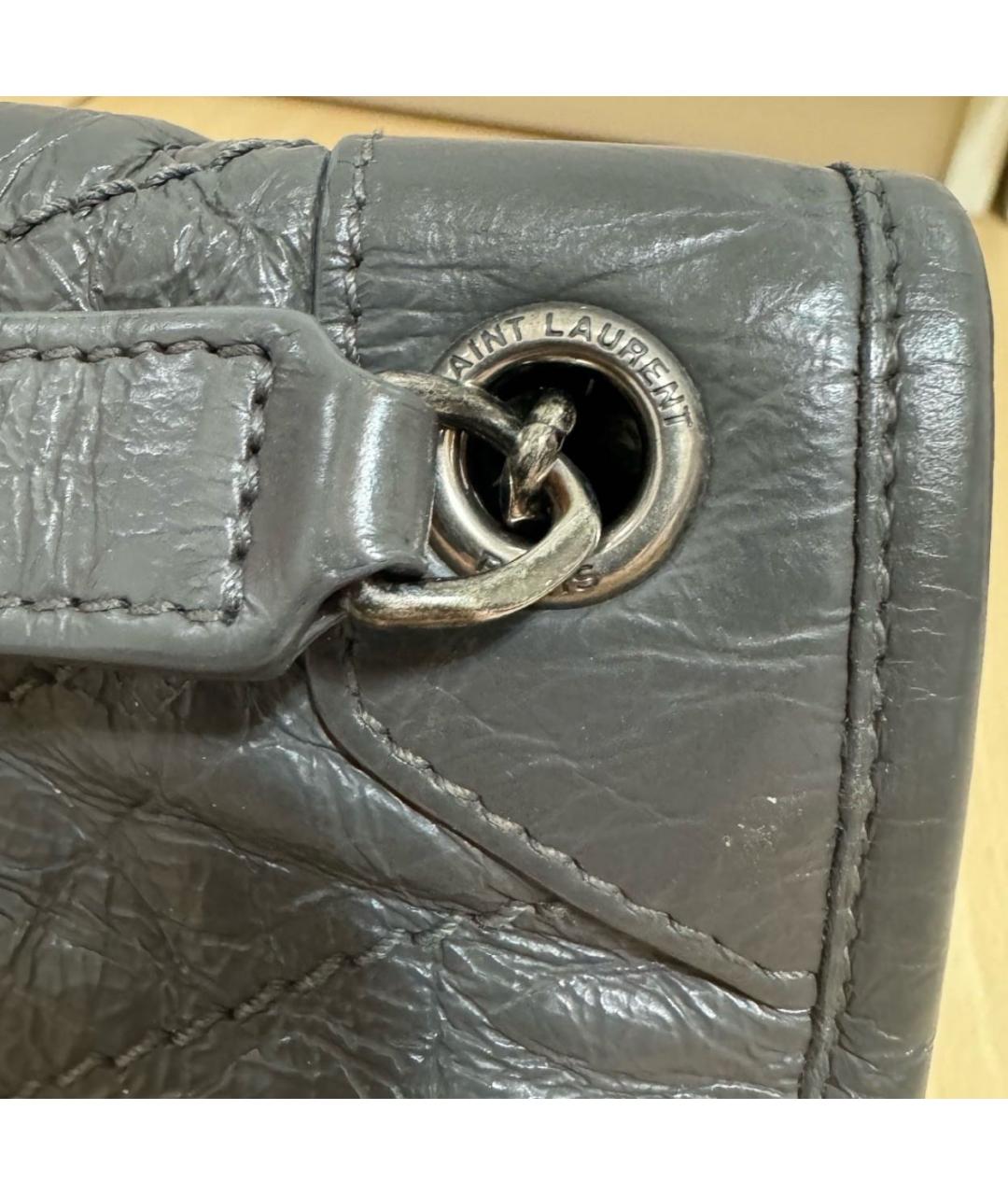 SAINT LAURENT Серая кожаная сумка через плечо, фото 8