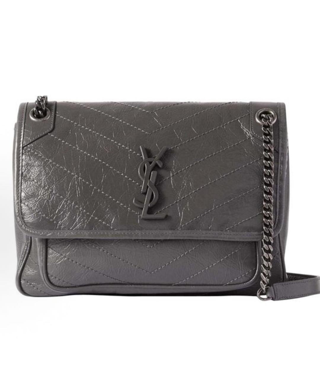 SAINT LAURENT Серая кожаная сумка через плечо, фото 9