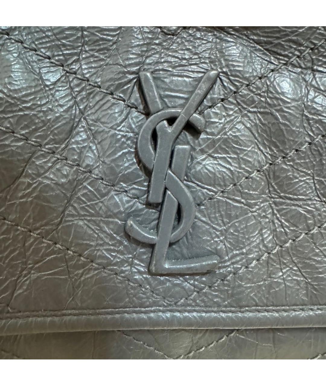 SAINT LAURENT Серая кожаная сумка через плечо, фото 7