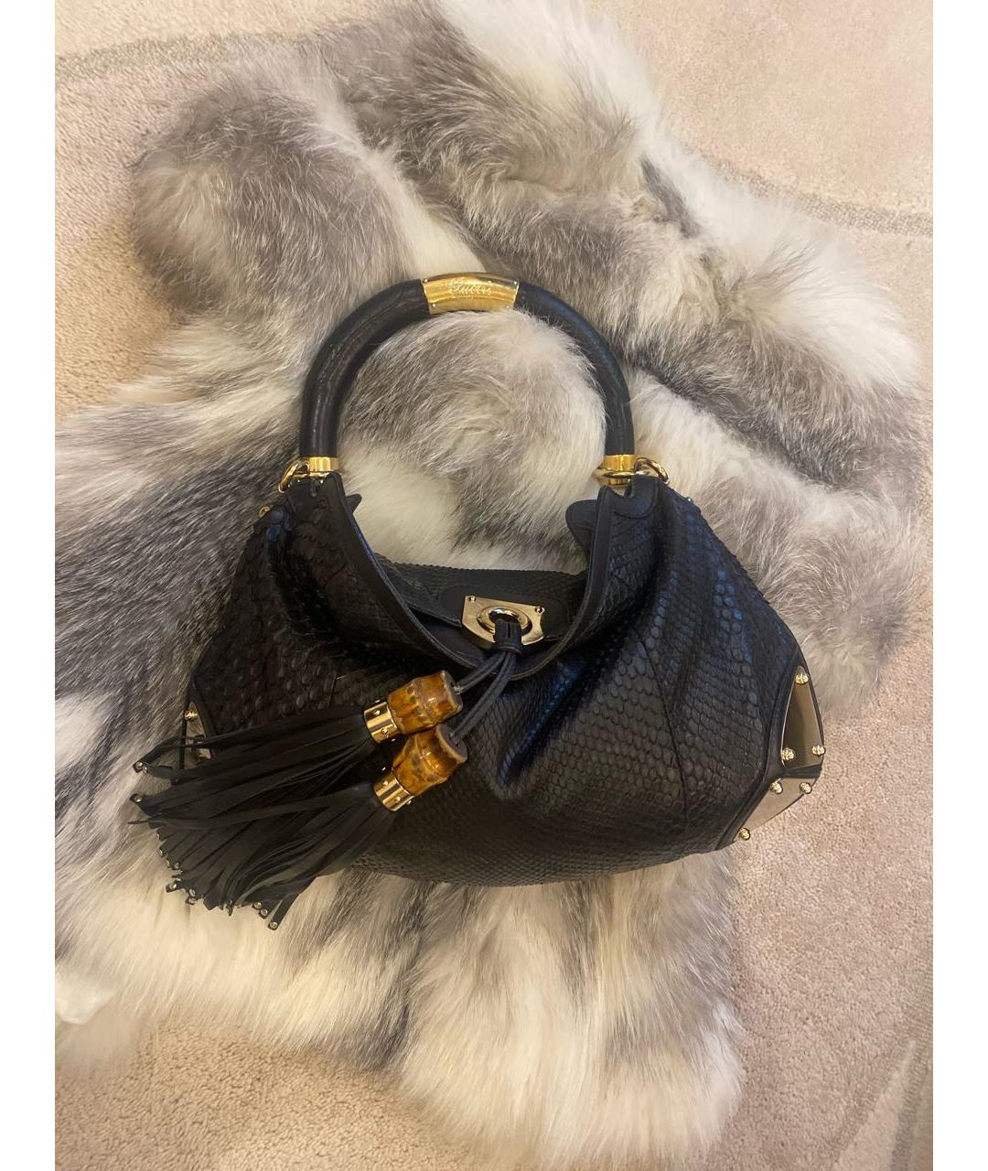 GUCCI Черная сумка через плечо из экзотической кожи, фото 5