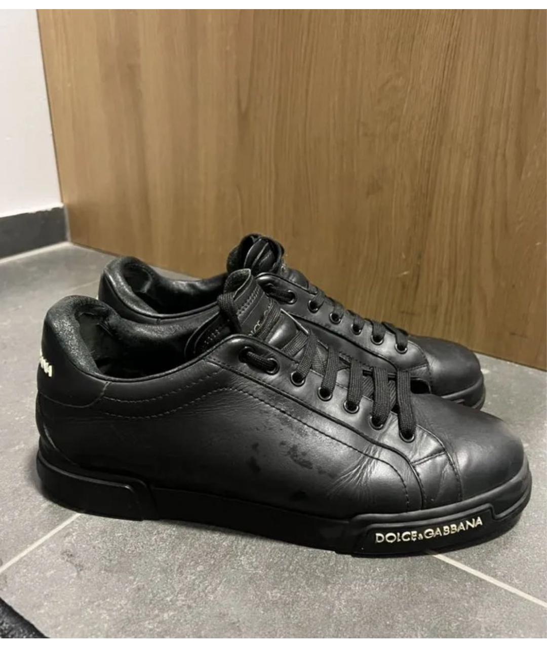 DOLCE&GABBANA Черные кожаные низкие кроссовки / кеды, фото 2