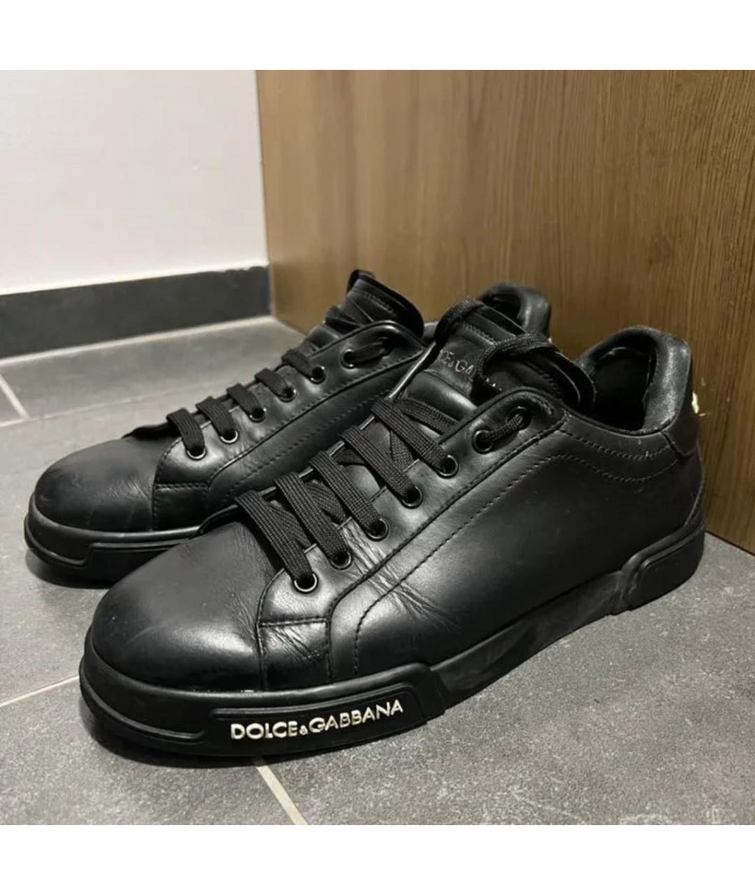 DOLCE&GABBANA Черные кожаные низкие кроссовки / кеды, фото 3