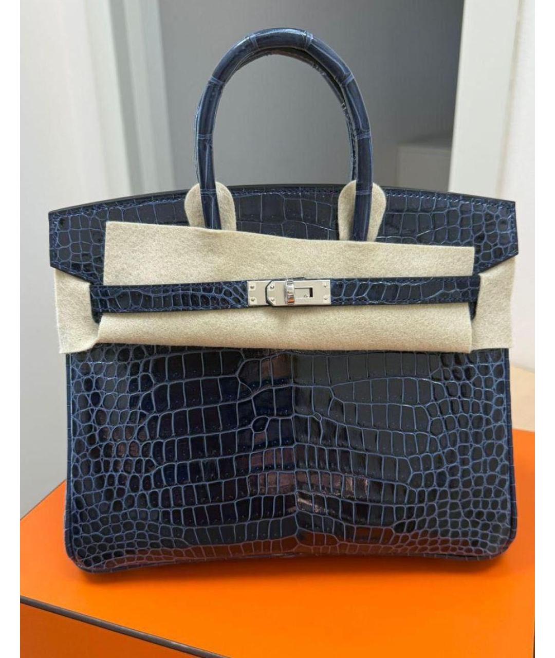 HERMES Синяя сумка с короткими ручками из экзотической кожи, фото 3