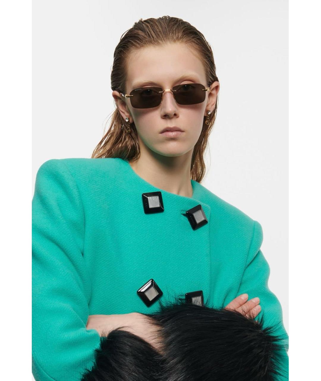 GUCCI Золотые металлические солнцезащитные очки, фото 5