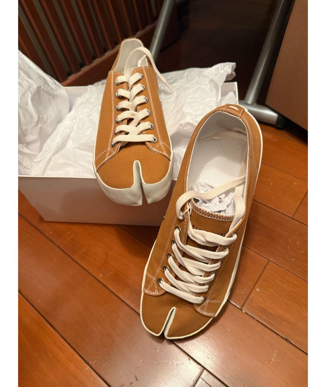 MAISON MARGIELA Коричневые текстильные низкие кроссовки / кеды, фото 2