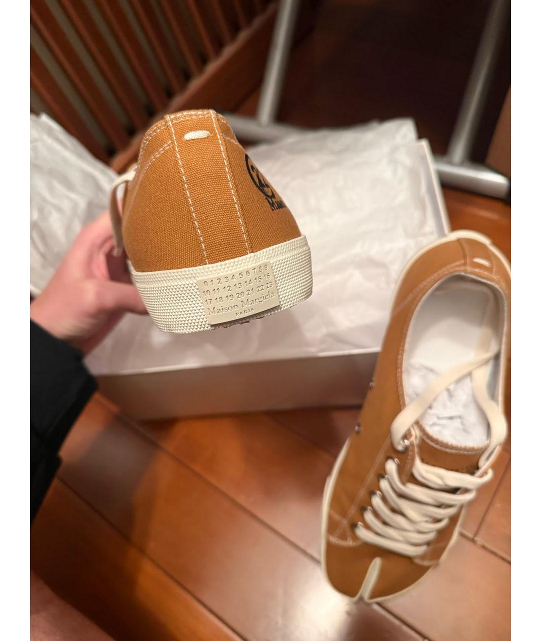 MAISON MARGIELA Коричневые текстильные низкие кроссовки / кеды, фото 4