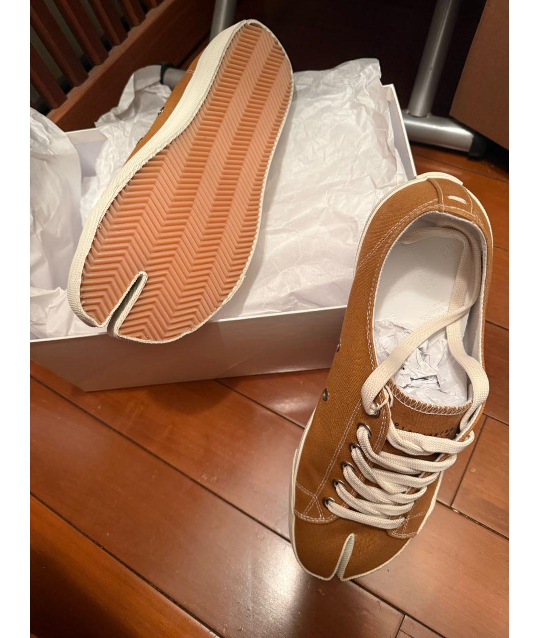 MAISON MARGIELA Коричневые текстильные низкие кроссовки / кеды, фото 3