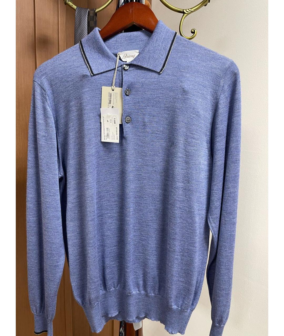 BRIONI Голубое поло с длинным рукавом, фото 3