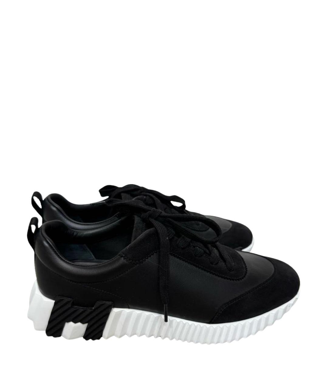 HERMES Черные кожаные кроссовки, фото 1