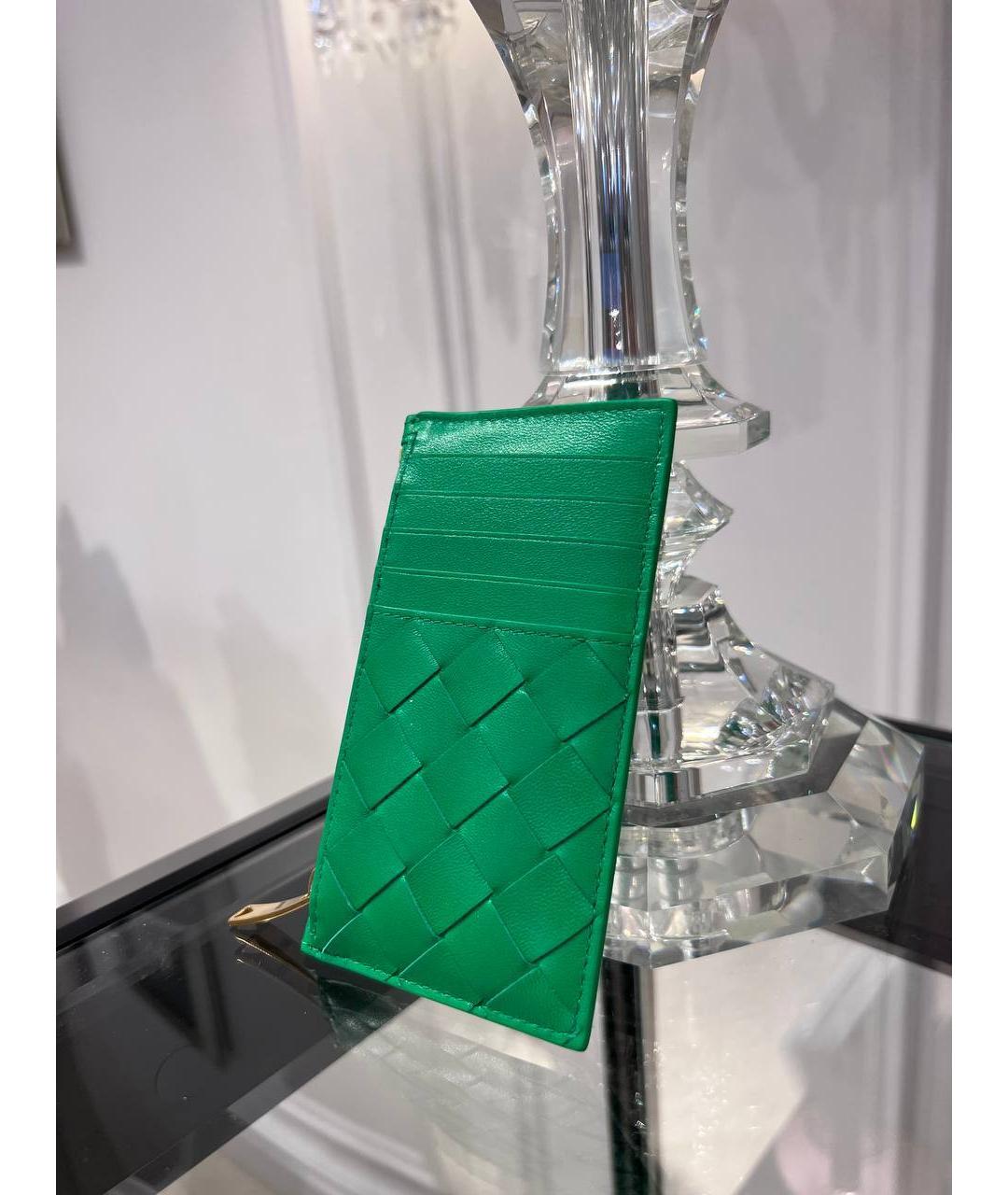 BOTTEGA VENETA Зеленый кожаный кардхолдер, фото 2