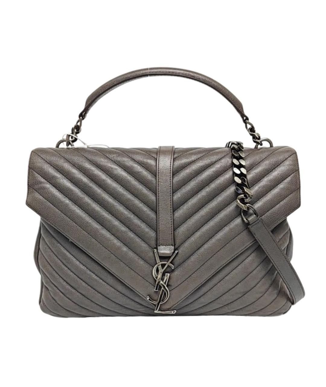 SAINT LAURENT Серая кожаная сумка через плечо, фото 6