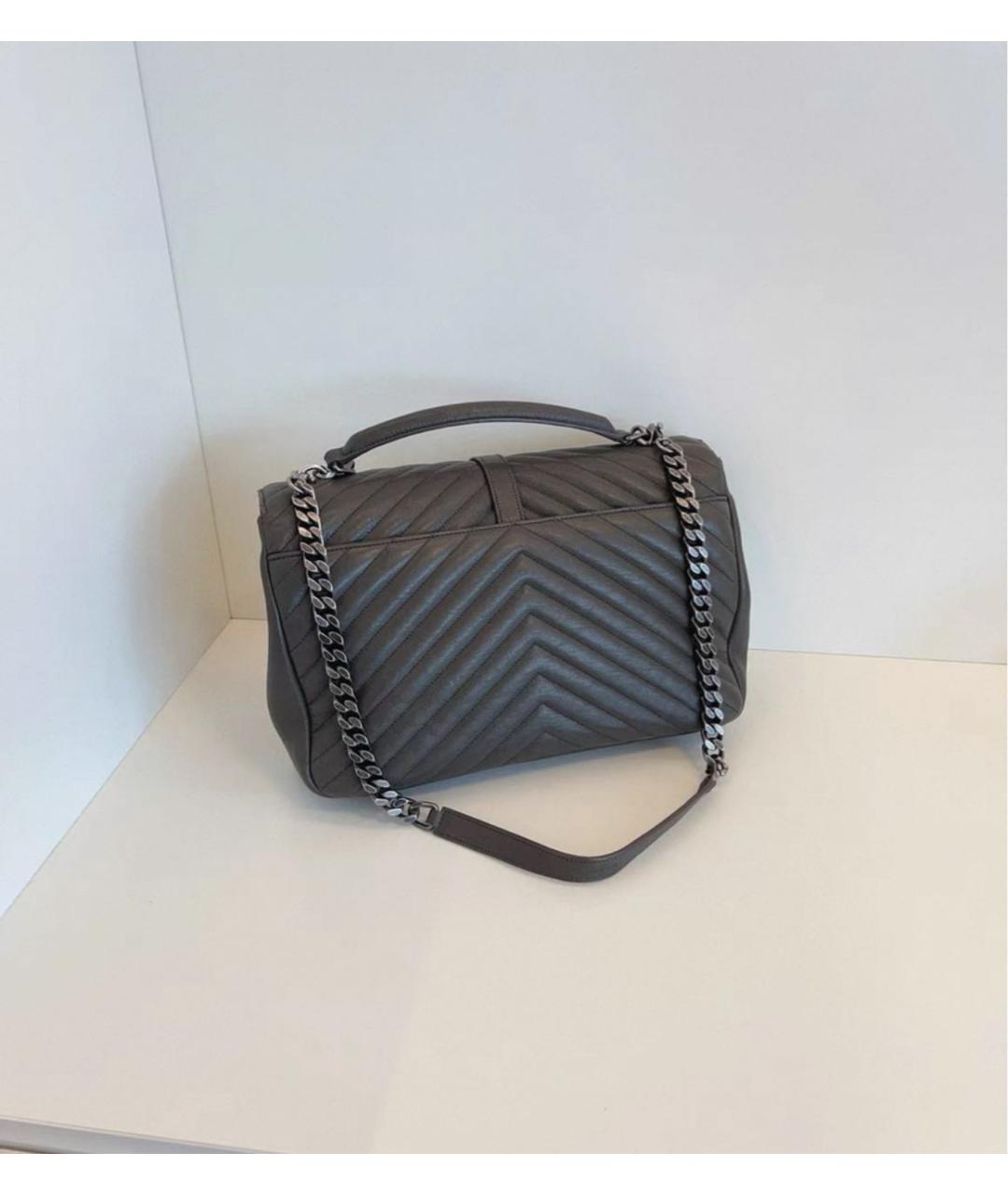 SAINT LAURENT Серая кожаная сумка через плечо, фото 3