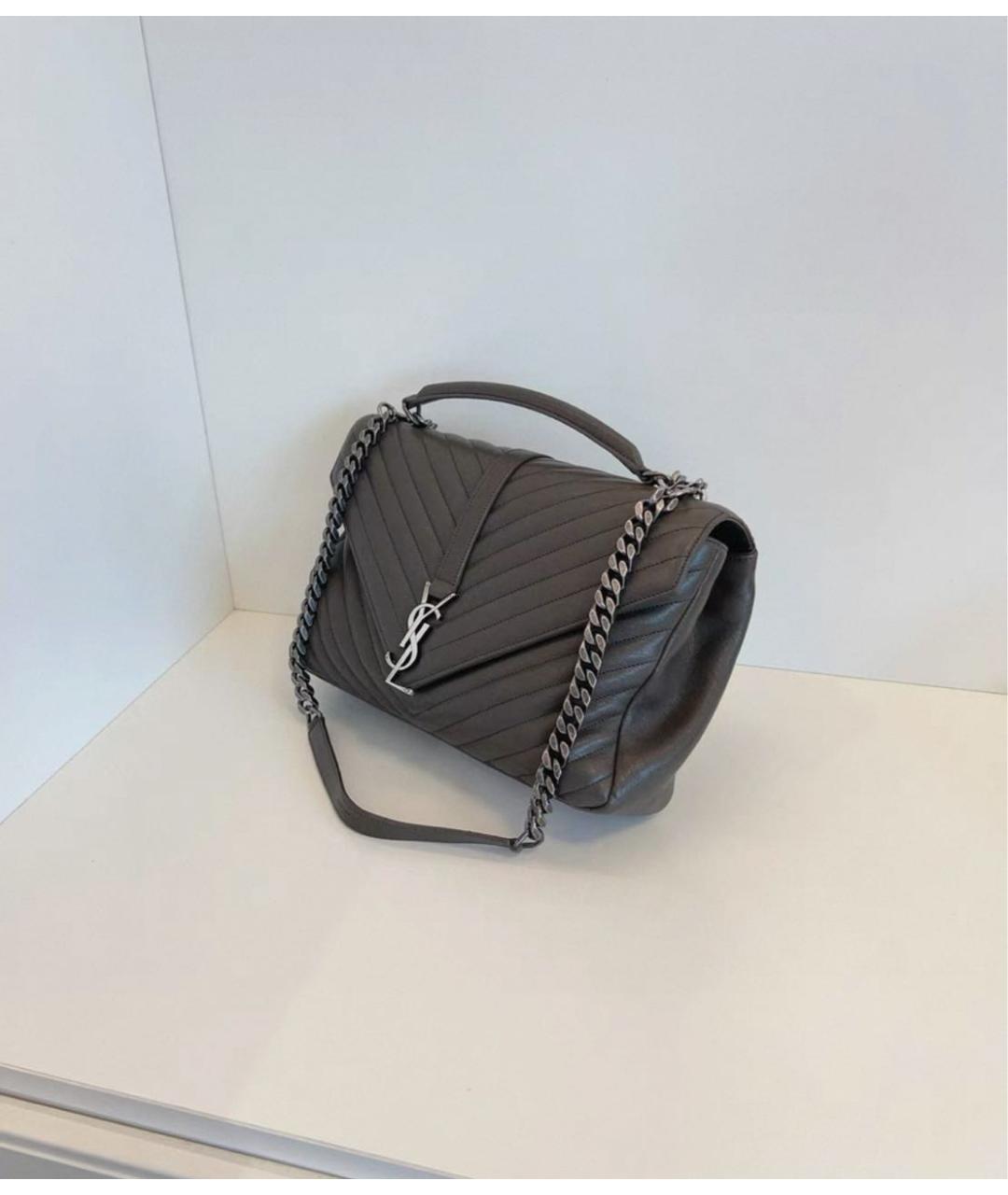 SAINT LAURENT Серая кожаная сумка через плечо, фото 4