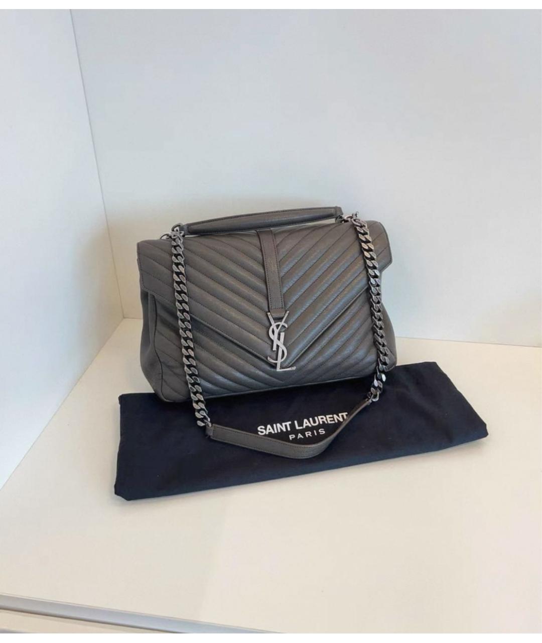 SAINT LAURENT Серая кожаная сумка через плечо, фото 2
