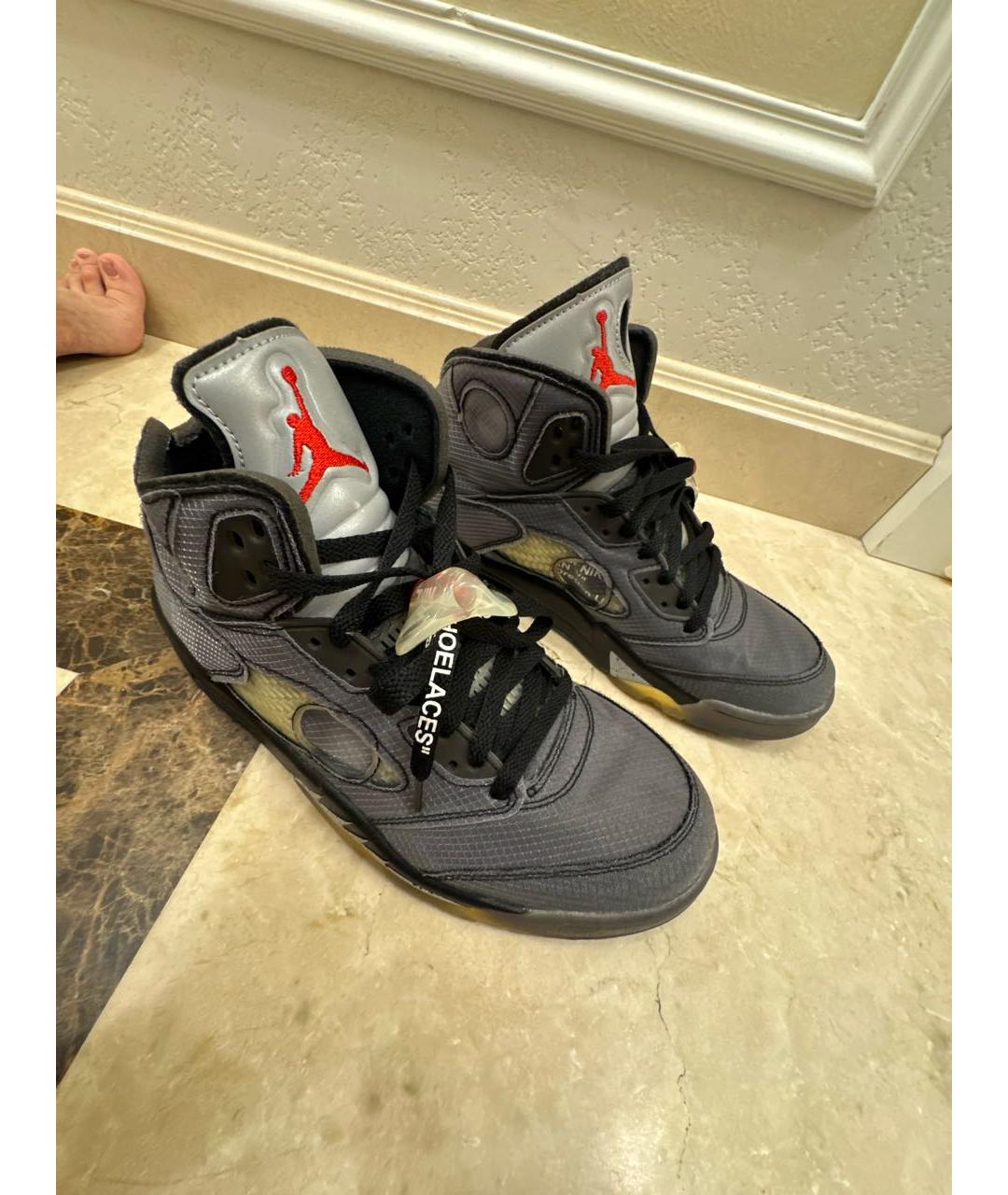 JORDAN Серые текстильные высокие кроссовки / кеды, фото 5