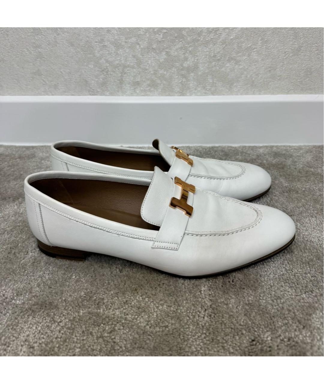 HERMES Белые кожаные лоферы, фото 7