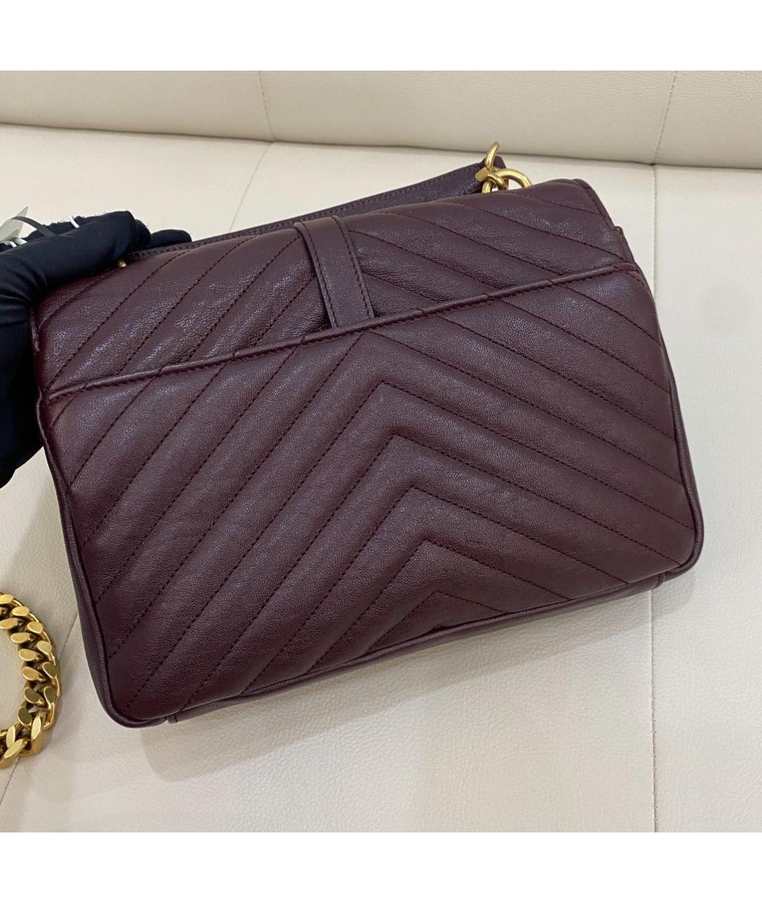 SAINT LAURENT Бордовая кожаная сумка через плечо, фото 3