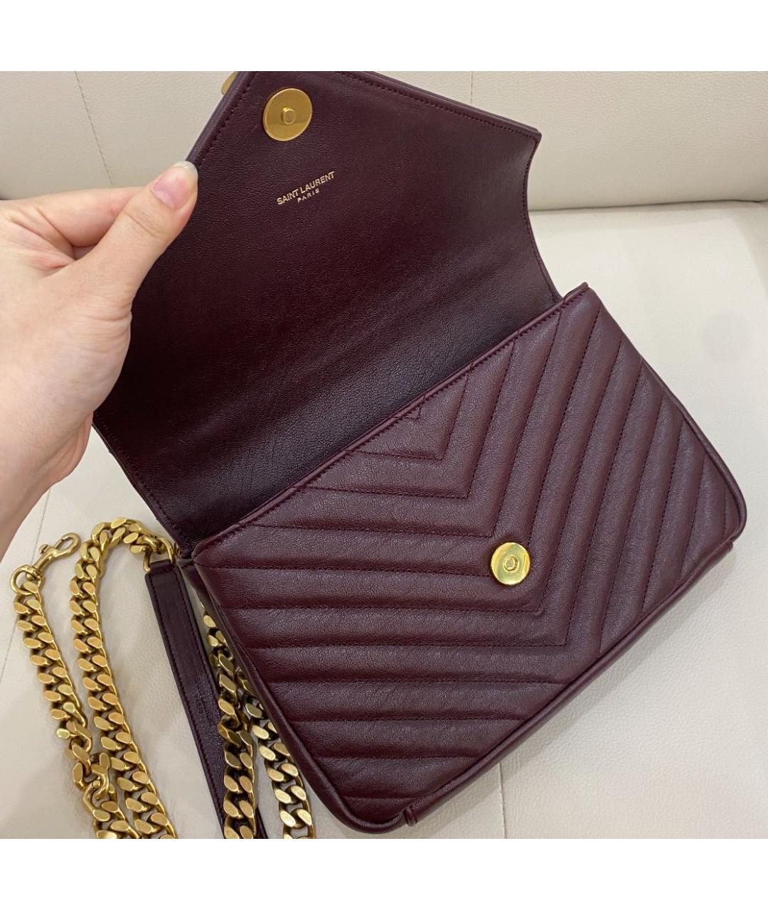 SAINT LAURENT Бордовая кожаная сумка через плечо, фото 2
