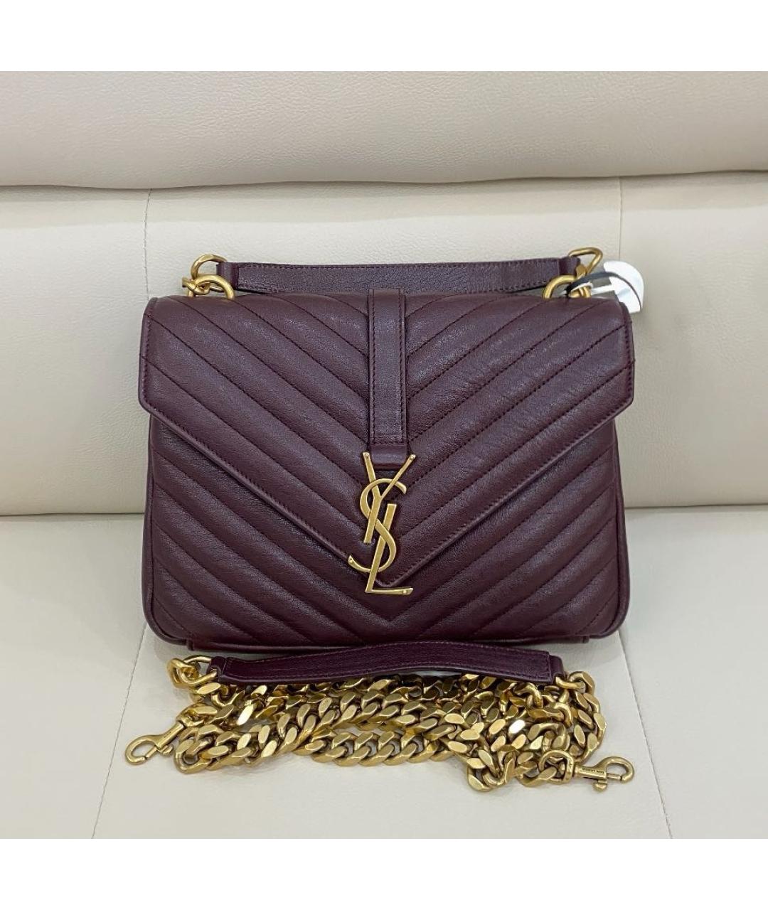 SAINT LAURENT Бордовая кожаная сумка через плечо, фото 5