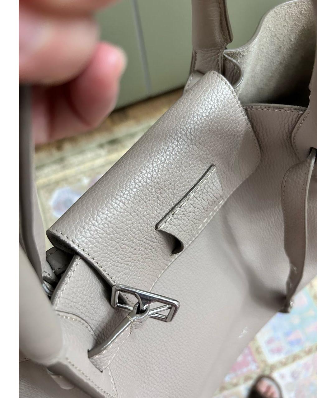 CELINE Бежевая кожаная сумка с короткими ручками, фото 4