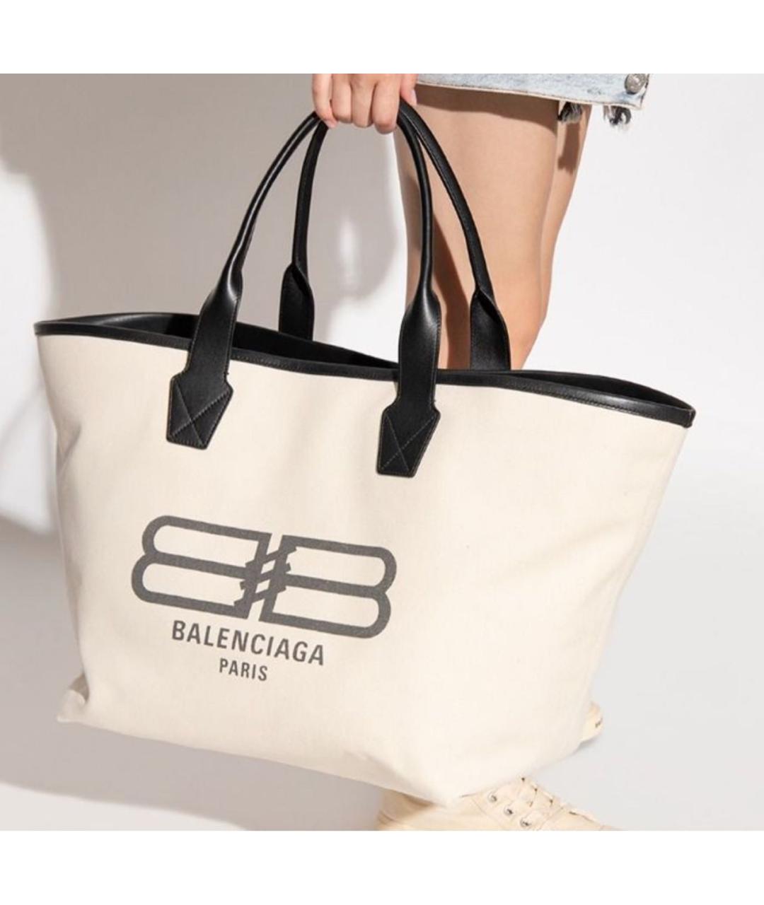 BALENCIAGA Бежевая тканевая сумка с короткими ручками, фото 4