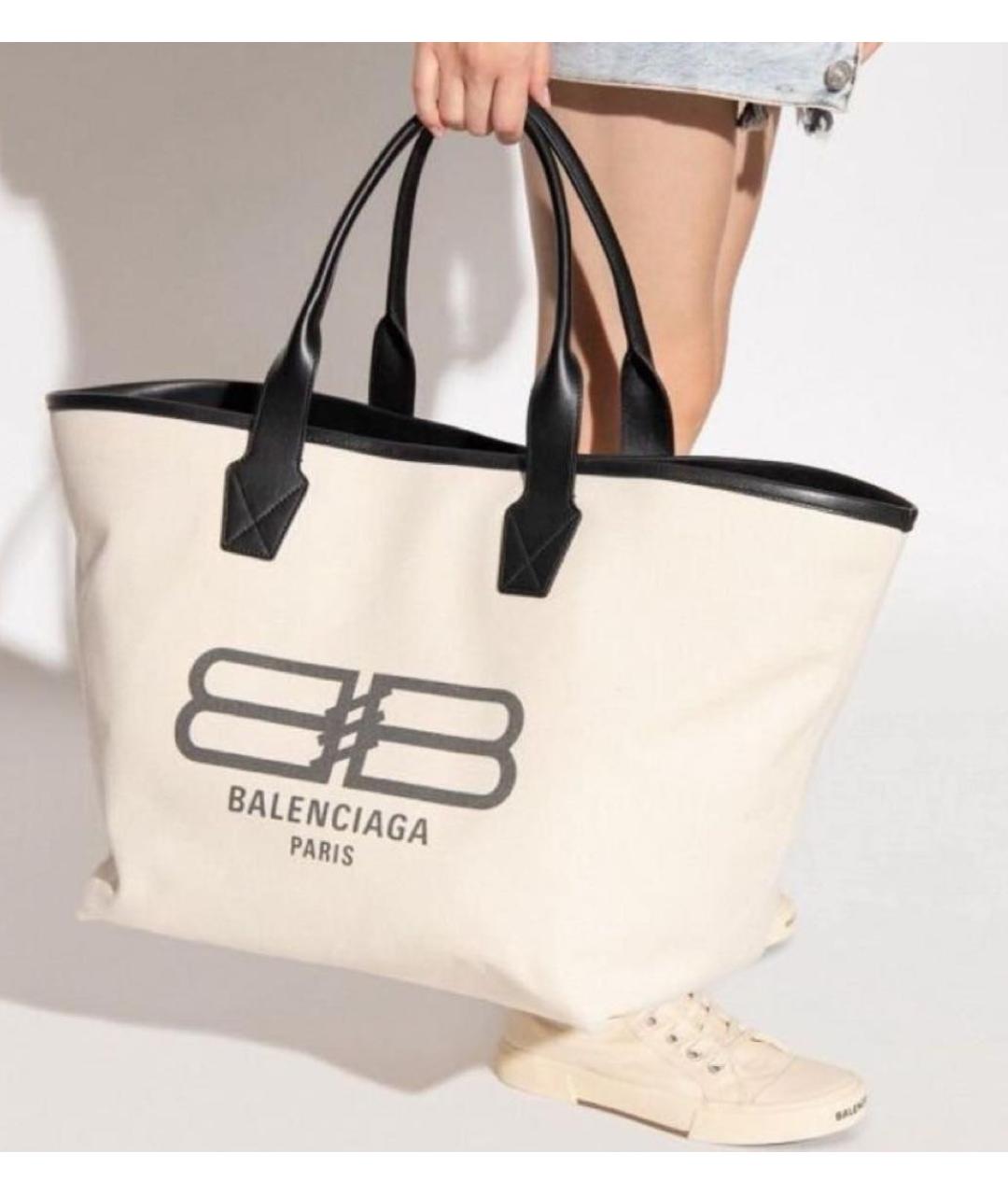 BALENCIAGA Бежевая тканевая сумка с короткими ручками, фото 5