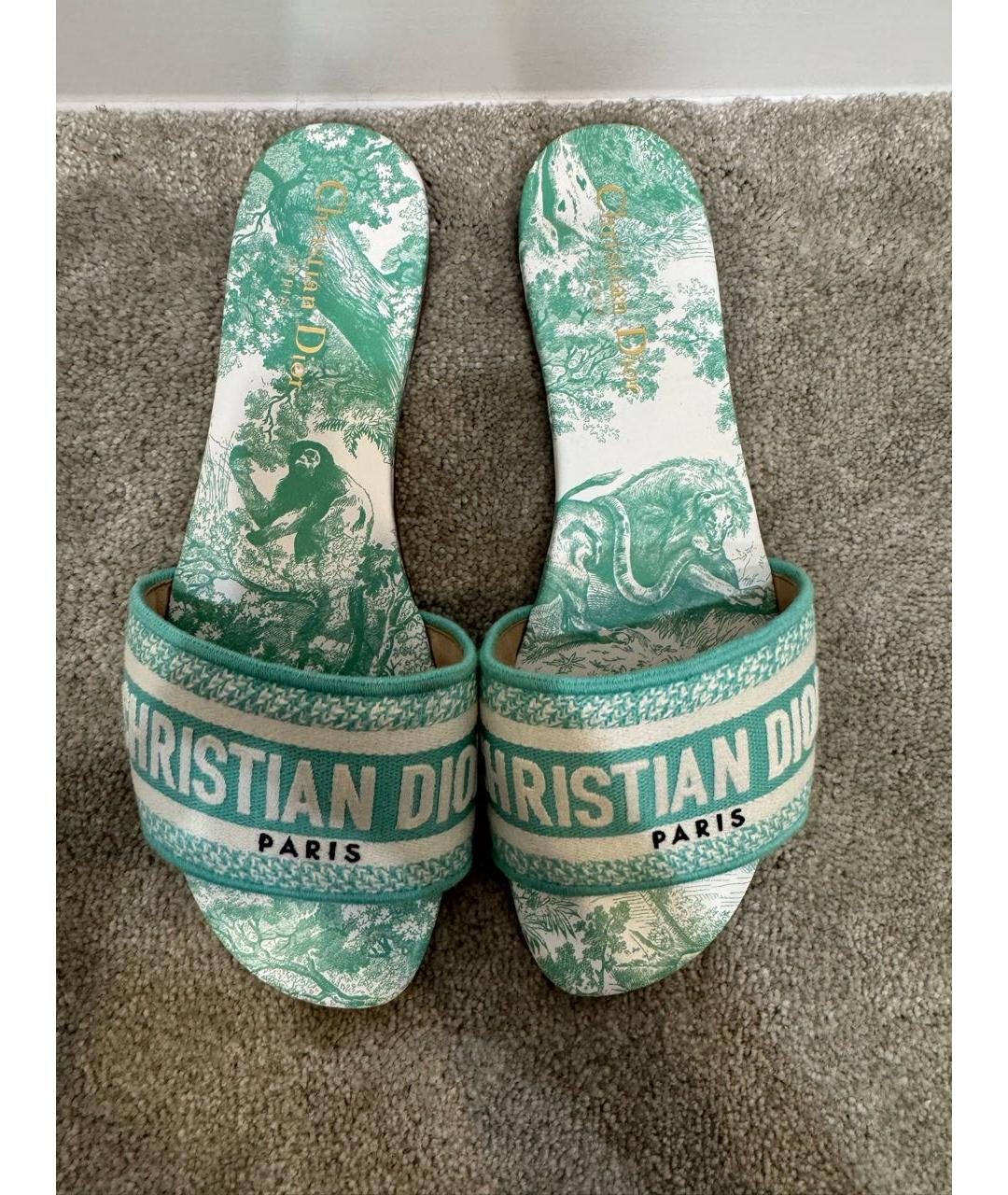 CHRISTIAN DIOR Бирюзовые текстильные шлепанцы, фото 2