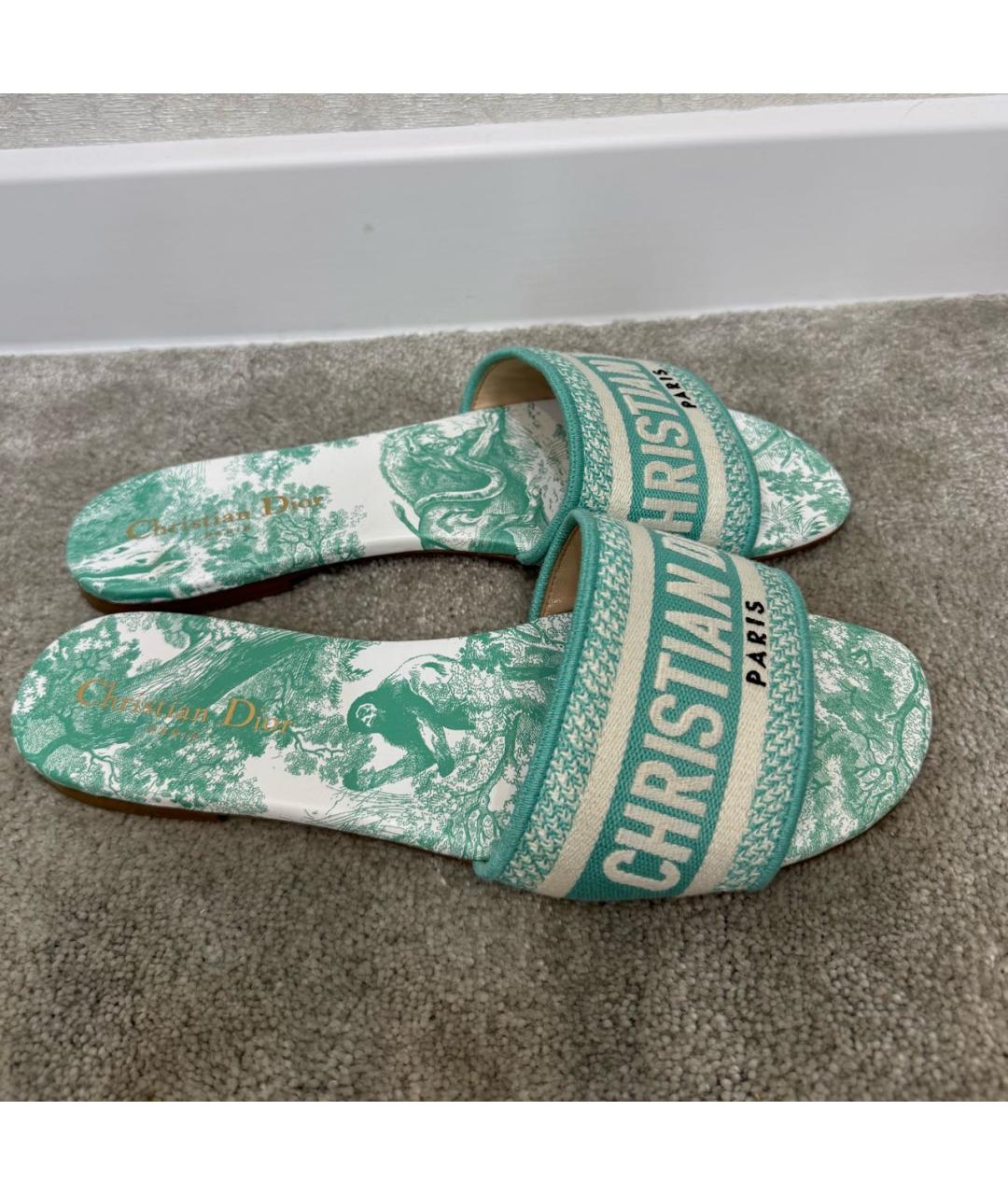 CHRISTIAN DIOR Бирюзовые текстильные шлепанцы, фото 5
