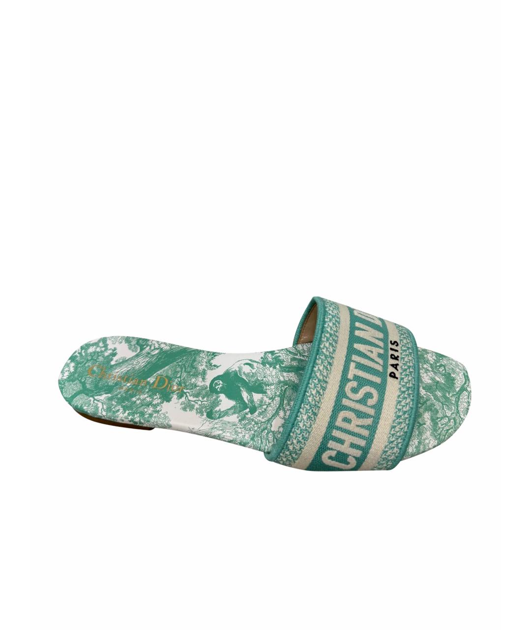 CHRISTIAN DIOR Бирюзовые текстильные шлепанцы, фото 1