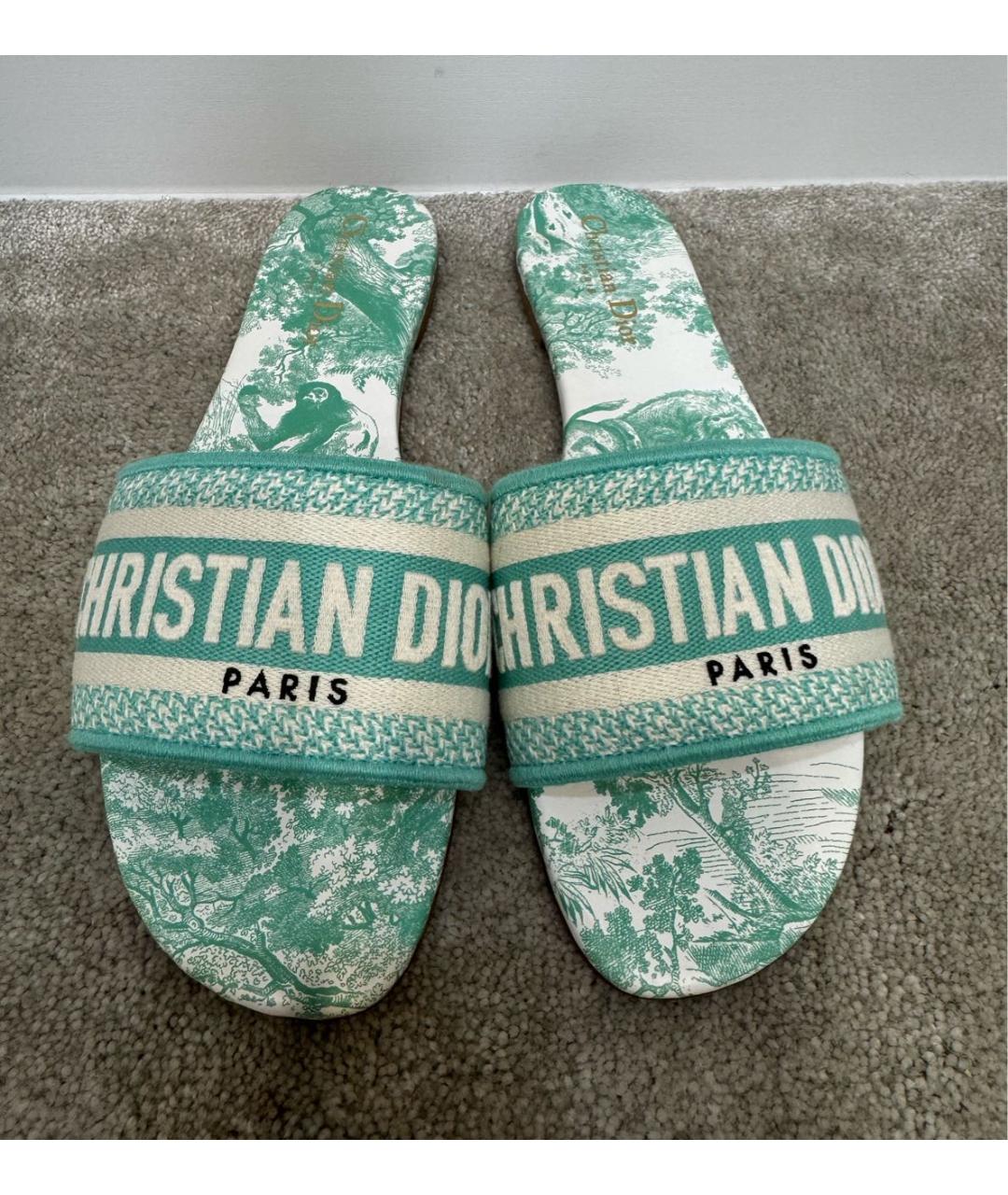 CHRISTIAN DIOR Бирюзовые текстильные шлепанцы, фото 3