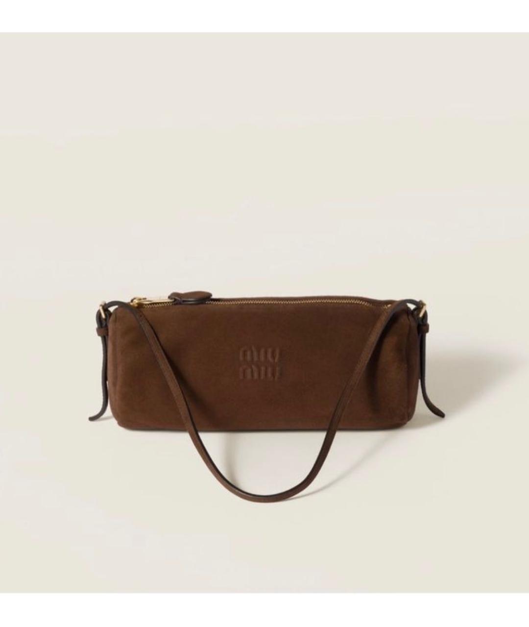 MIU MIU Коричневая замшевая сумка с короткими ручками, фото 8