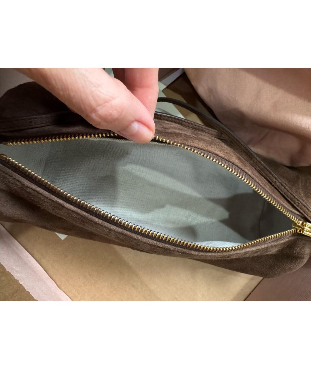 MIU MIU Коричневая замшевая сумка с короткими ручками, фото 7