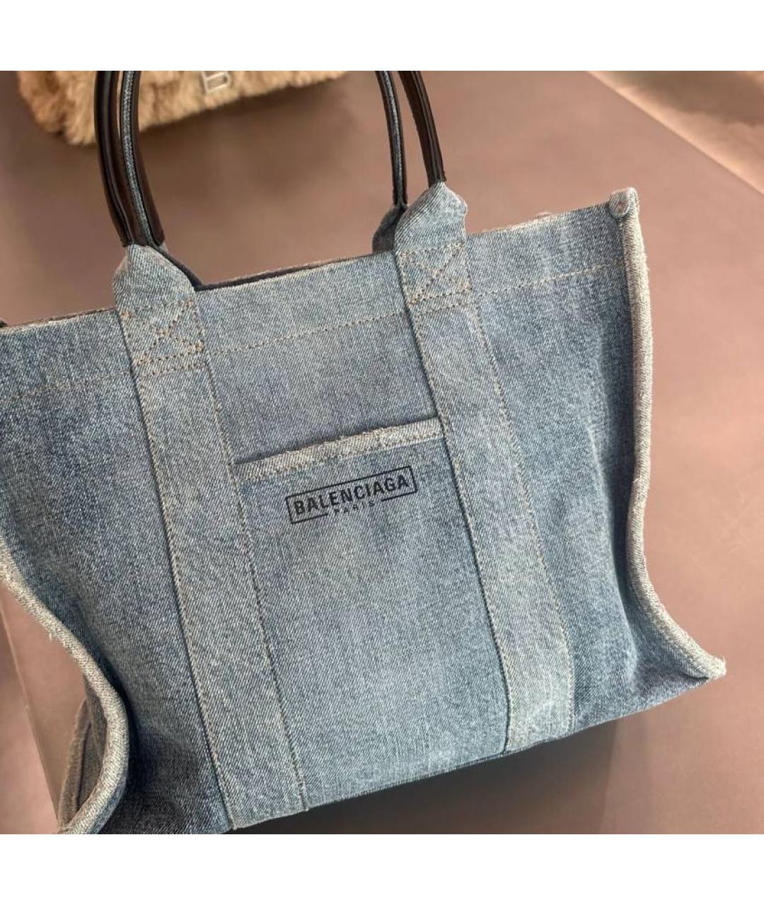 BALENCIAGA Голубая деним сумка с короткими ручками, фото 2