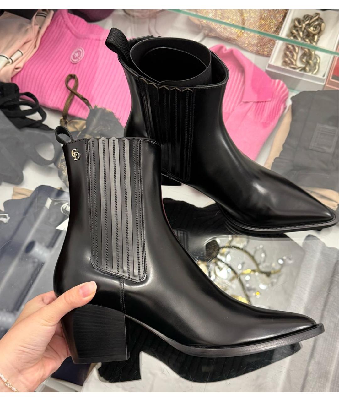 CHRISTIAN DIOR Черные кожаные ботильоны, фото 4