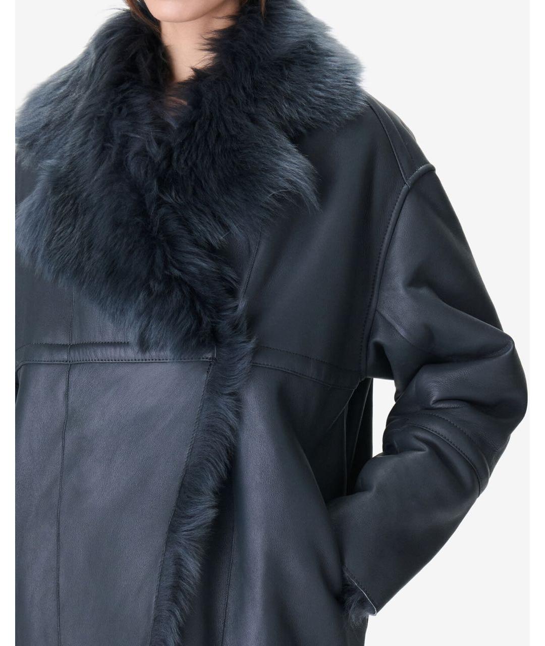 IRO Темно-синяя кожаная дубленка, фото 4