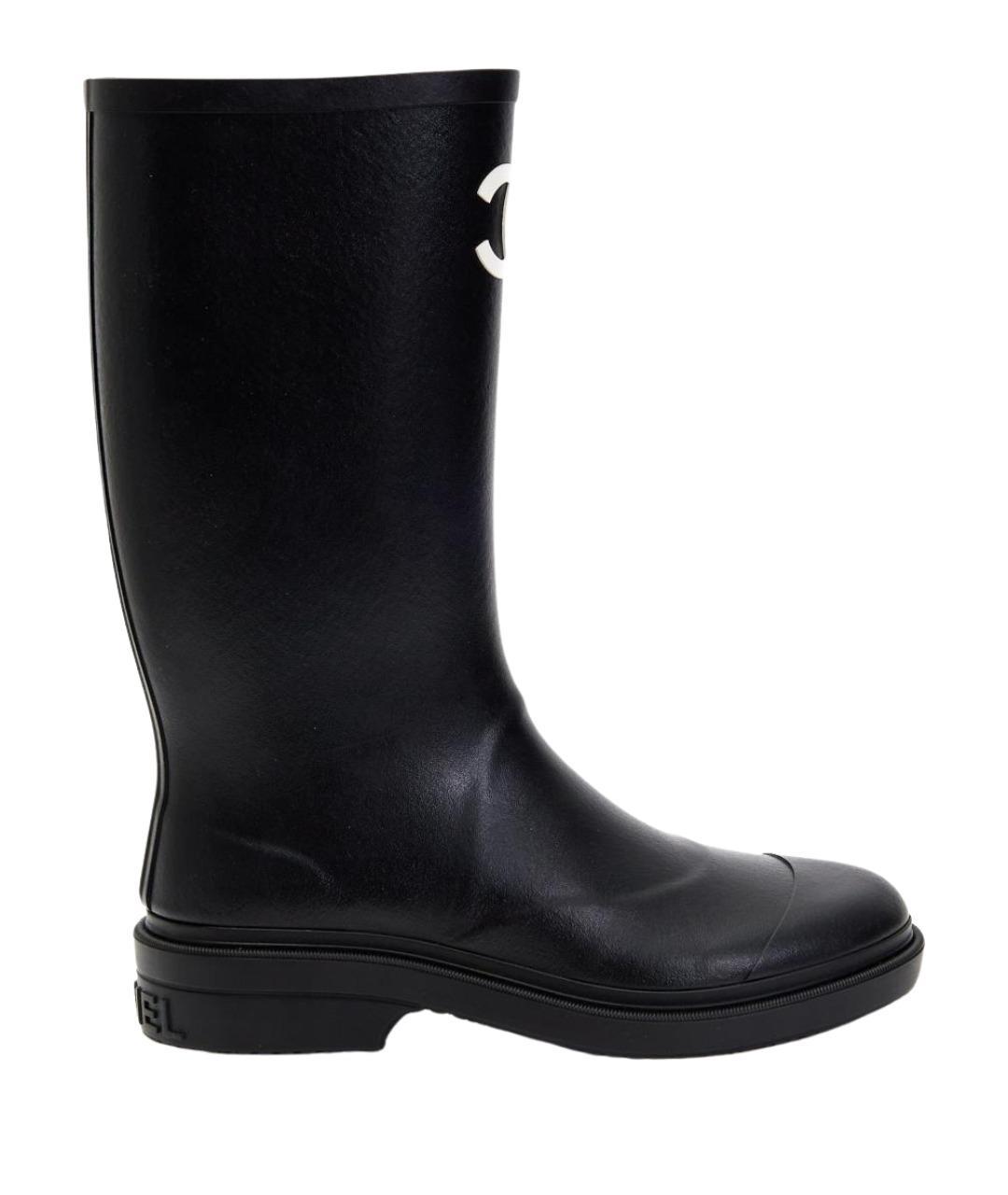 CHANEL Черные резиновые сапоги, фото 1