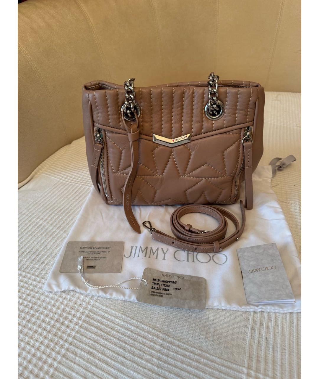 JIMMY CHOO Розовая кожаная сумка тоут, фото 8