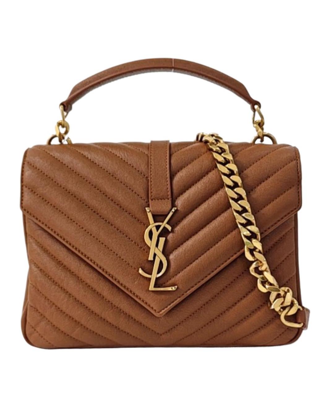 SAINT LAURENT Коричневая кожаная сумка через плечо, фото 5